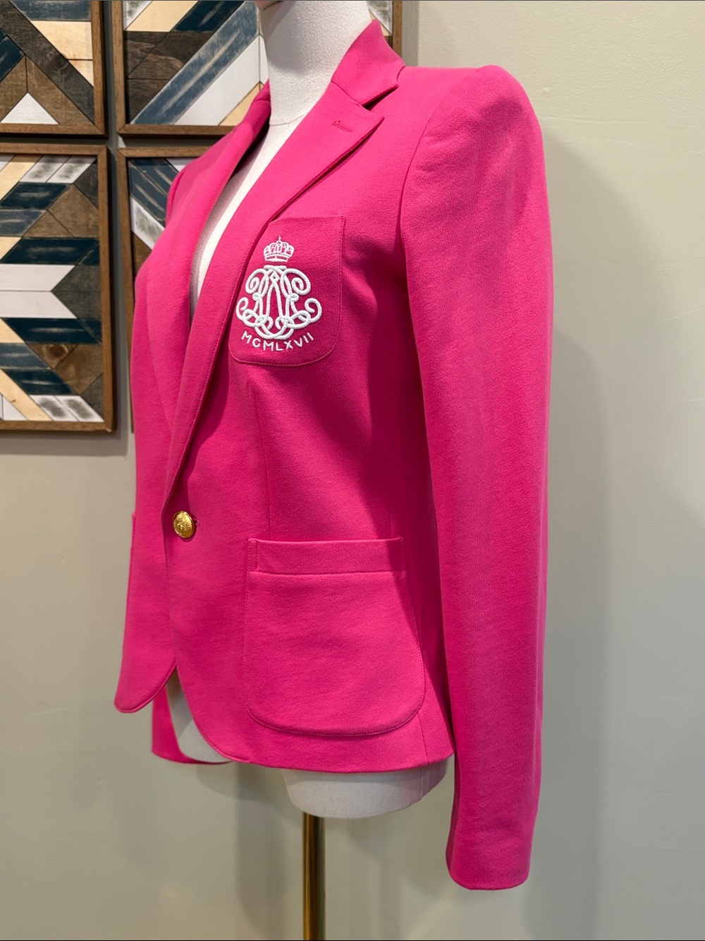 Vintage Ralph Lauren Sport Bright Pink Cotton Blazer Jacket with Crest 4 *As-Is* - Picture 4 of 16